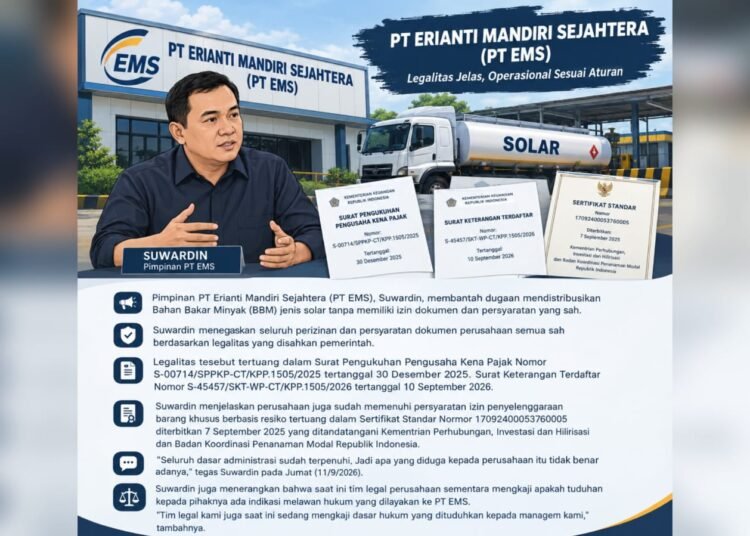 Dituding Edarkan Solar Tanpa Izin, PT EMS Tunjukkan Dokumen Legalitas